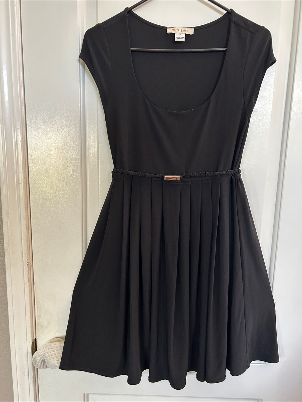 White House Black Market Black Scoop Neck Pleated Waist Dress